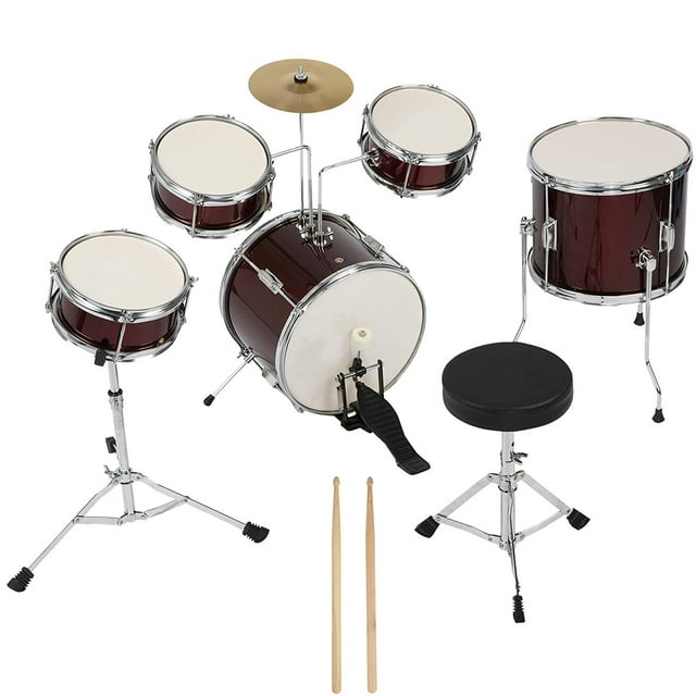 KARMAS PRODUCT Kids Drum Set 5-Piece Junior Musical Instrument Beginner Kit with 14" Bass, Adjustable Throne, Cymbals, Pedals, Drumsticks