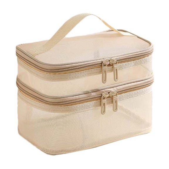 SouMaox Portable Transparent Travel Organizer Bag Double Layer Handheld Toiletry Case Clear Waterproof Luggage Pouch