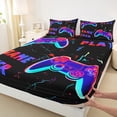 thumbnail image 3 of Manfei Teens Video Game Queen Sheet Sets,Console Game Lover Flat Sheet,Pink Blue Black Queen Fitted Sheet For Kids,Microfiber Bedroom Decor,4-Piece, 3 of 7