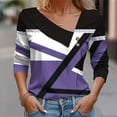 thumbnail image 2 of DDAPJ pyju Fall Tops for Women Trendy Casual V Neck Long Sleeve Shirts Geometric Graphic Print T Shirt Ofertas Prime Purple XXL, 2 of 6