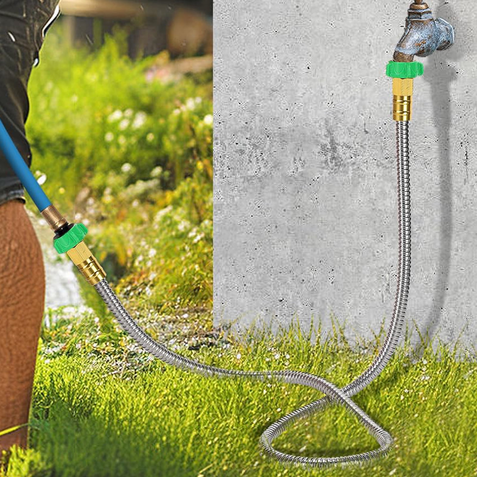 Soumake Short Garden Hose Metal Leakproof Leader Hose Universal Fit Secure Connection Outdoor Garden Watering Stainless Steel Flexible Hose
