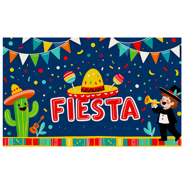Colorful Mexican Fiesta Theme Background Backdrop Banner with Sombrero Cactus Elements Party Decorations for Fiesta Parties Photo Booths Celebrations Decor Props