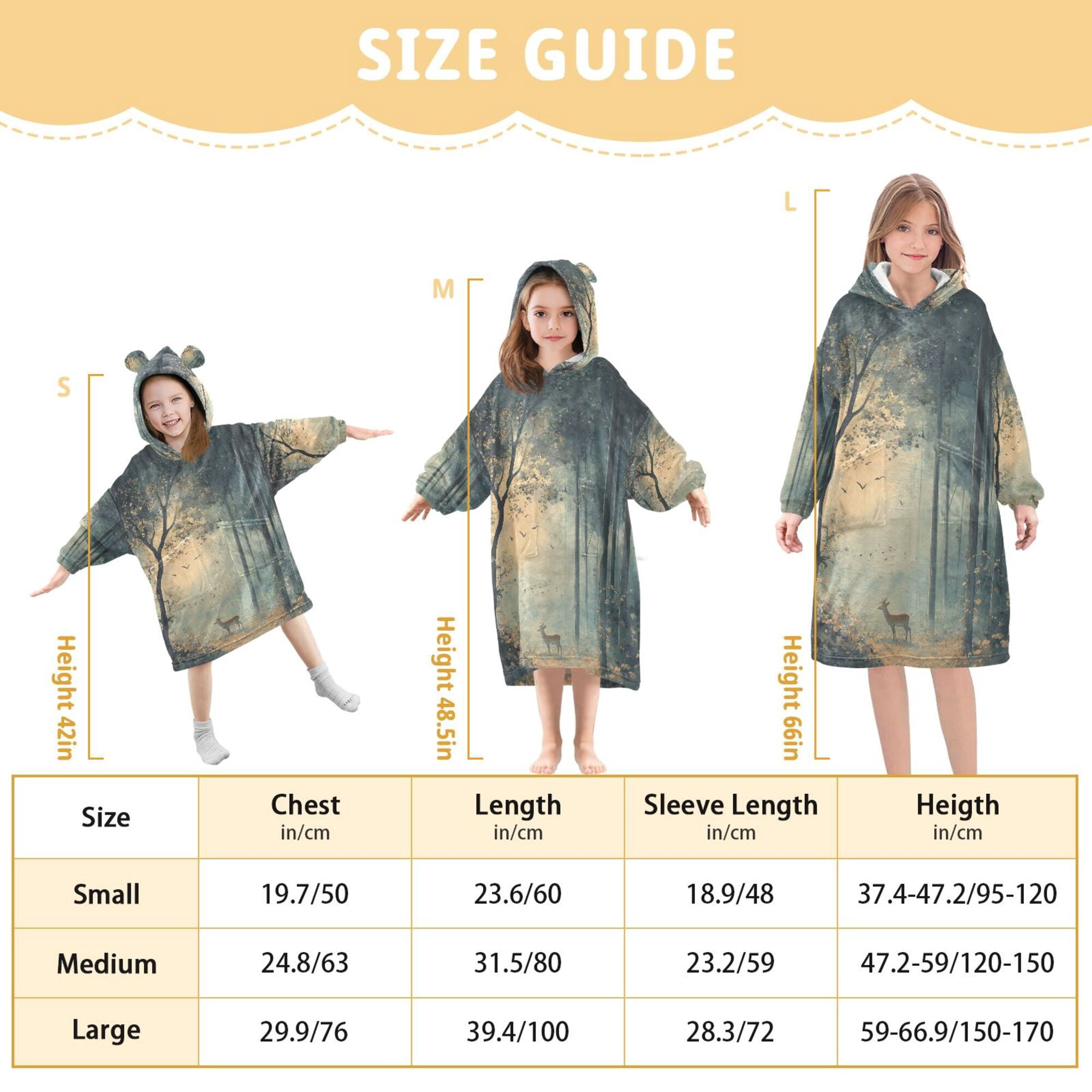 FORMRS Wearable Blanket Hoodie with Sleeves for Kids Cozy Flannel Sweatshirt, Retro Forest