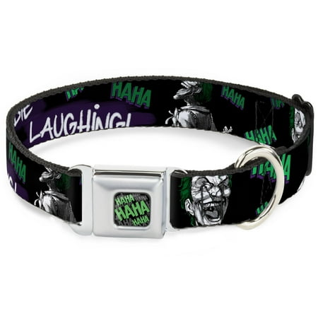 DC Comics Pet Collar Dog Collar Metal Seatbelt Buckle Joker Die Laughing Haha Black Purple Green 15 to 24 Inches 1.0 Inch Wide