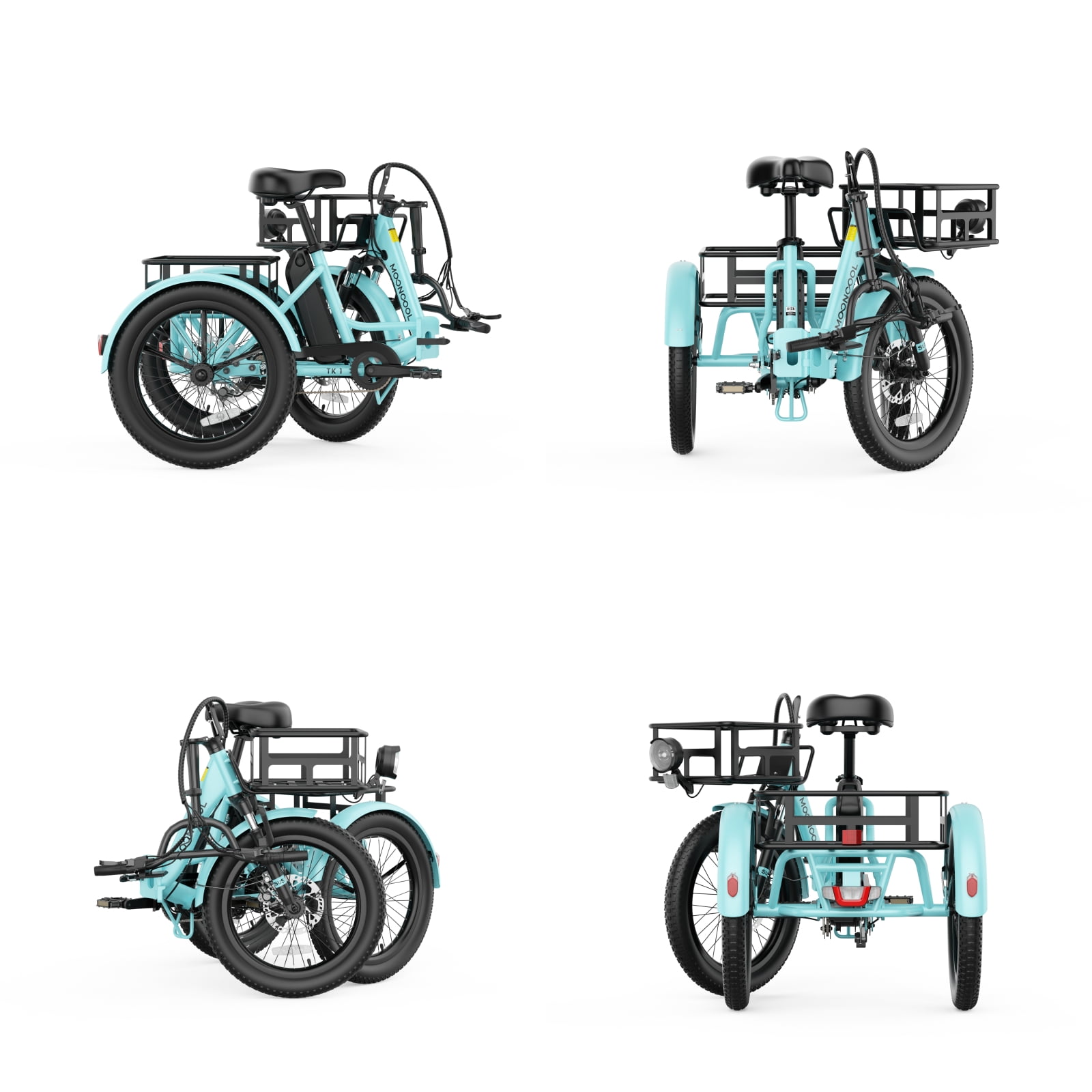 Lilypelle  Folding Electric Tricycle for Adults, Peak 1000W Motor 48V Foldable Ebike Electric Trike, 20" Fat Tire 3 Wheel Electric Bicycle with Front & Rear Baskets & Pet Carrier