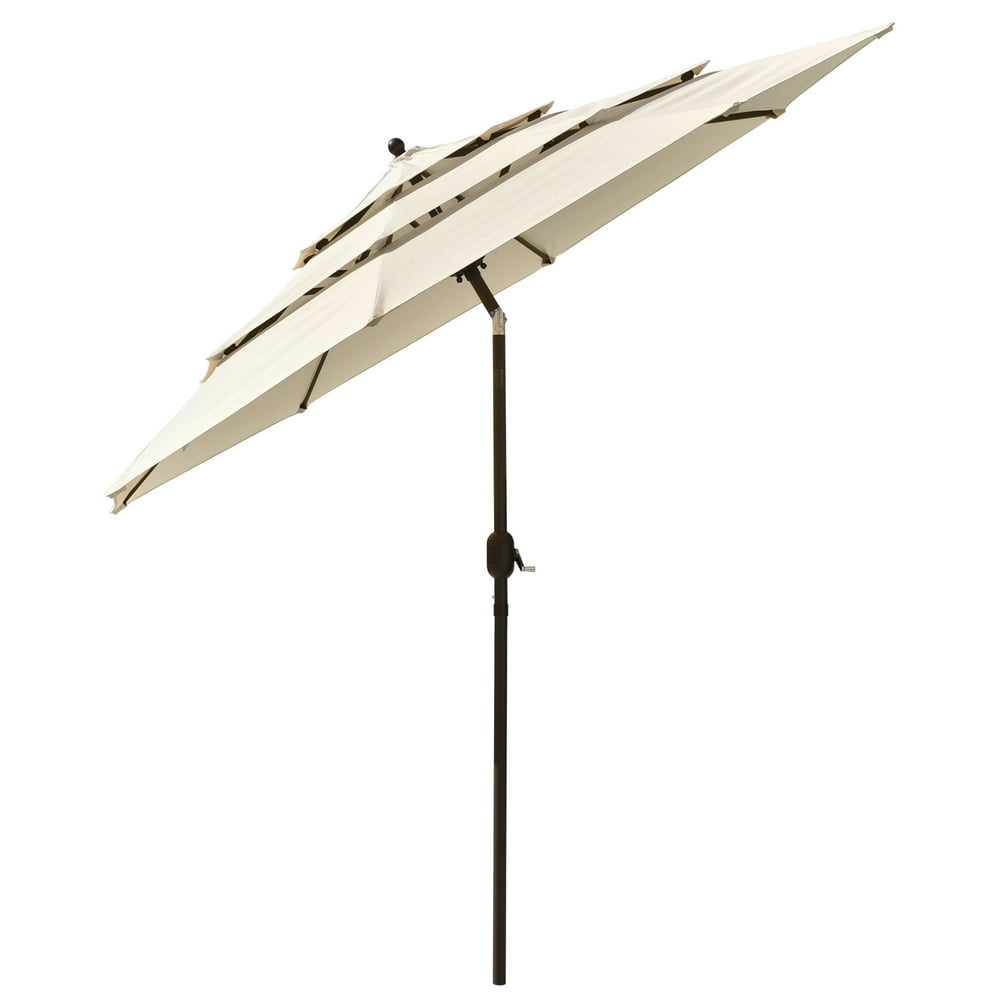 10 Ft 3 Tier Patio Umbrella with Crank Handle Push to Tilt