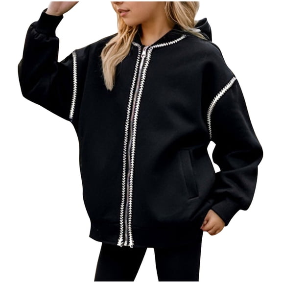 Odeerbi Teen Girls Winter Coat Baseball Jacket Warm Outerwear Overcoat Solid Color Casual Clothes Spring Jackets Long Sleeve Suits Collars Jackets Black