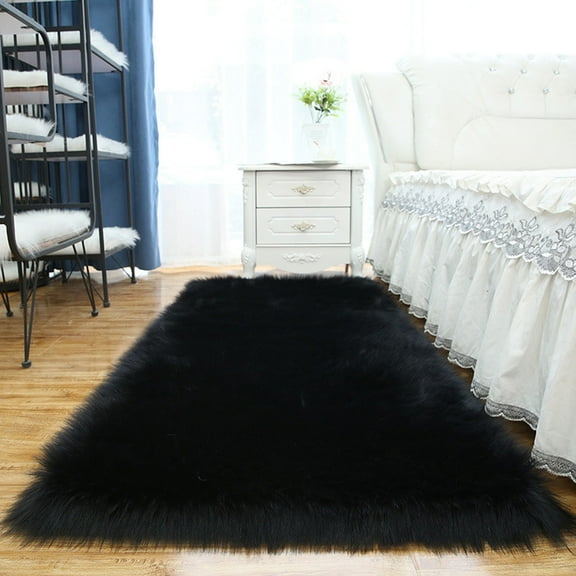 Soft Rectangle Fur Area Rug 1.64x4.92ft Black Shaggy Fluffy Rugs Long Plush Carpet Floor Mat for Bedroom Living Room Decor