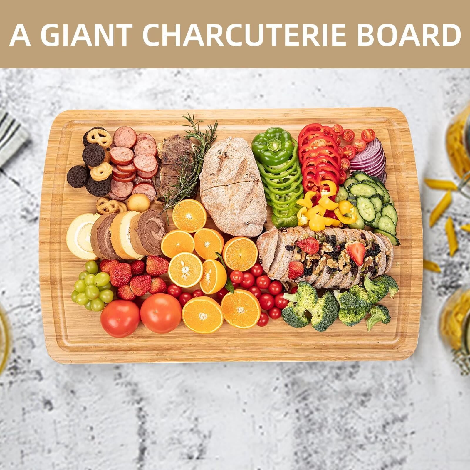 EastVita Extra Large Bamboo Cutting Boards for Kitchen 30 x 20 Inch Wooden Chopping Board with Juice Groove Reversible Butcher Block Cutting Board Carving Board for Meat Turkey Veggies