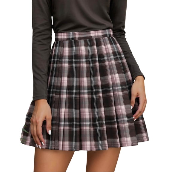Womens Plaid Skirt High Waist Pleated Mini Skirt A Line Relaxed Fit Tartan Skirt Spring Fall Casual Purple XXL