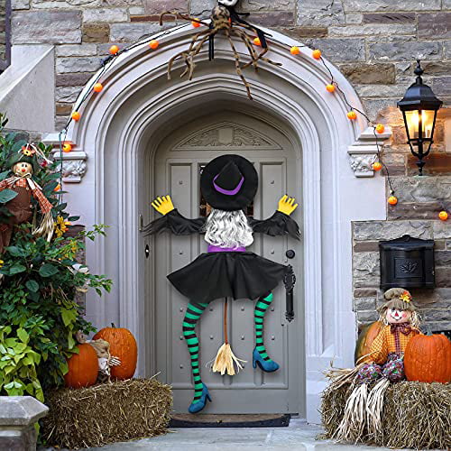 POPGIFTU Large Crashing Witch Halloween Decorations Crashing Witch into Tree 63 H Outdoor Indoor Crashed Witch Props Halloween Hanging Decorations 