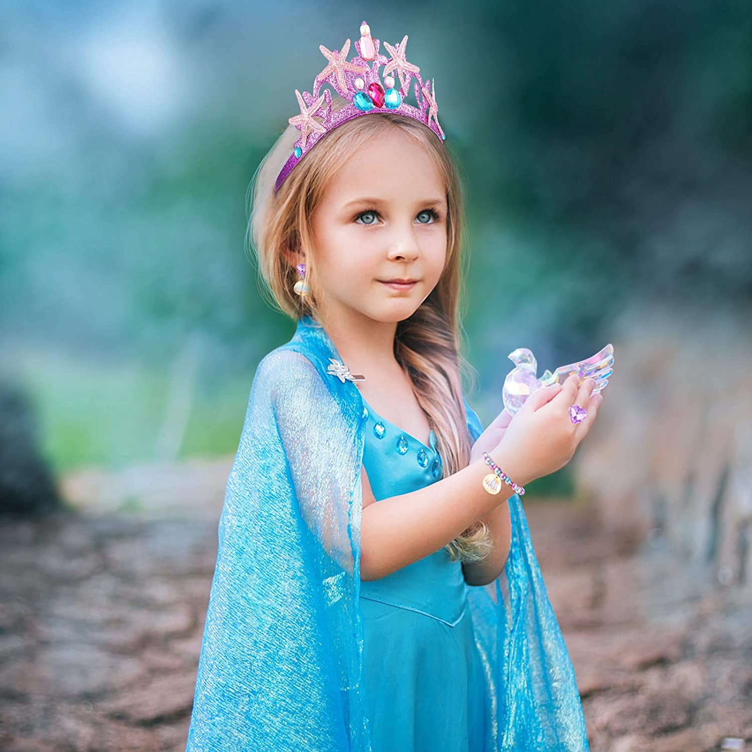 7 Pieces Mermaid Crown Kids Jewelry Set 