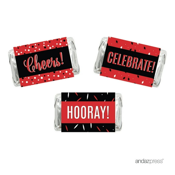 Signature Black, White, Red, Hershey's Miniatures Chocolates Stickers, Cheers! Hooray! Let's Celebrate, 36-Pack