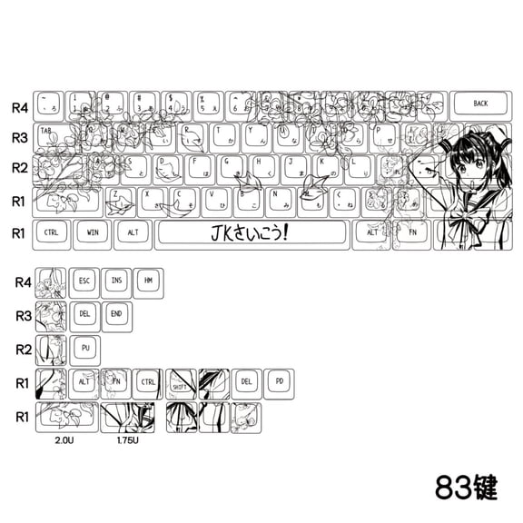 JK Style Anime Girl  Keycaps, PBT Dye-Sublimation Cherry Profile Keycaps for Magnetic and Mechanical Switches