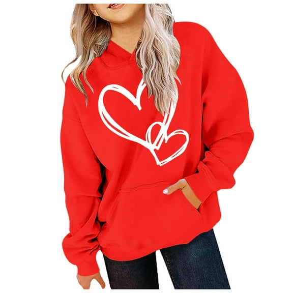 Hoddies Kids Red Pullover Hoodie Casual Long Sleeve Classic Hoodie Warm Fall Winter Clothes Girls Sweatshirts Size 8-10 Years