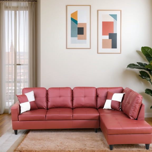 Hommoo Sofa Set,Faux Leather 3-Piece Living Room Sofa Set,Sectional Couches for Living Room, Dark Red