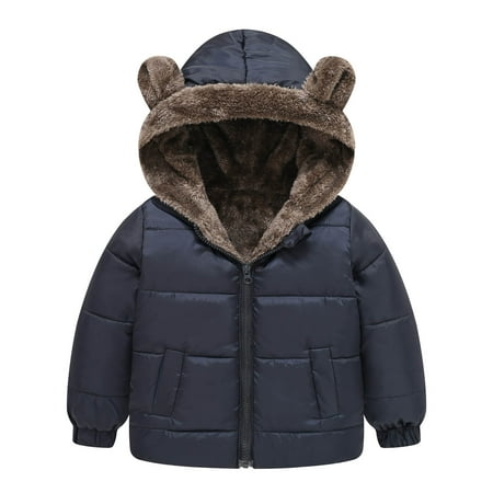 

Dr.Eam Infant Down Long Sleeve Hoodie Coats Toddler Boys Girls Winter Coat Bear Ears Hooded Jacket Reversible Wear Fleece Thicken Windproof Zipper Warm Outerwear Tops Boys Girls Black 12 M-18 M