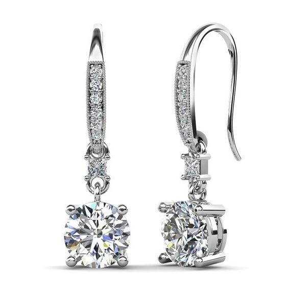 Cate & Chloe Valerie 18k White Gold Plated Drop Earrings with Simulated Diamond Crystals for Women