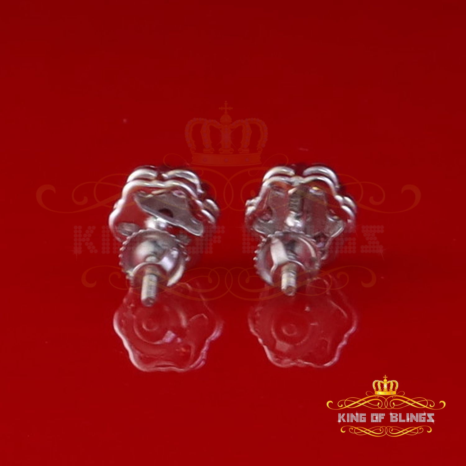 King of Bling's 925 Silver White 1.00ct VVS 'D' Pink Moissanite Floral Mens/Womens Stud Earrings