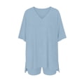 thumbnail image 7 of XUNKUSGA Short Sets for Women Casual Loose 2 Piece Sets for Women Summer Classic Soild Color Oversized V Neck T Shirts Tops Biker Shorts Matching Sets,Blue,S, 7 of 7