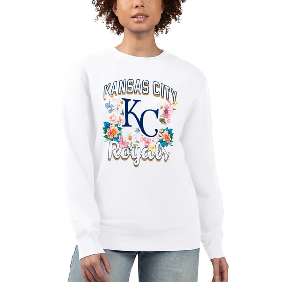 Women's G-III 4Her by Carl Banks White Kansas City Royals Flowers Graphic Pullover Sweatshirt