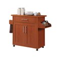thumbnail image 1 of Hodedah Wheeled Kitchen Island Cart with Spice Rack and Towel Holder, Cherry, 1 of 8
