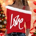 thumbnail image 3 of Uootdi Off The Shoulder Long Sleeve Shirts for Women FuzzyTrim Collar Love Heart Print Graphic Sweatshirt Casual Holiday Tops Gift, 3 of 7