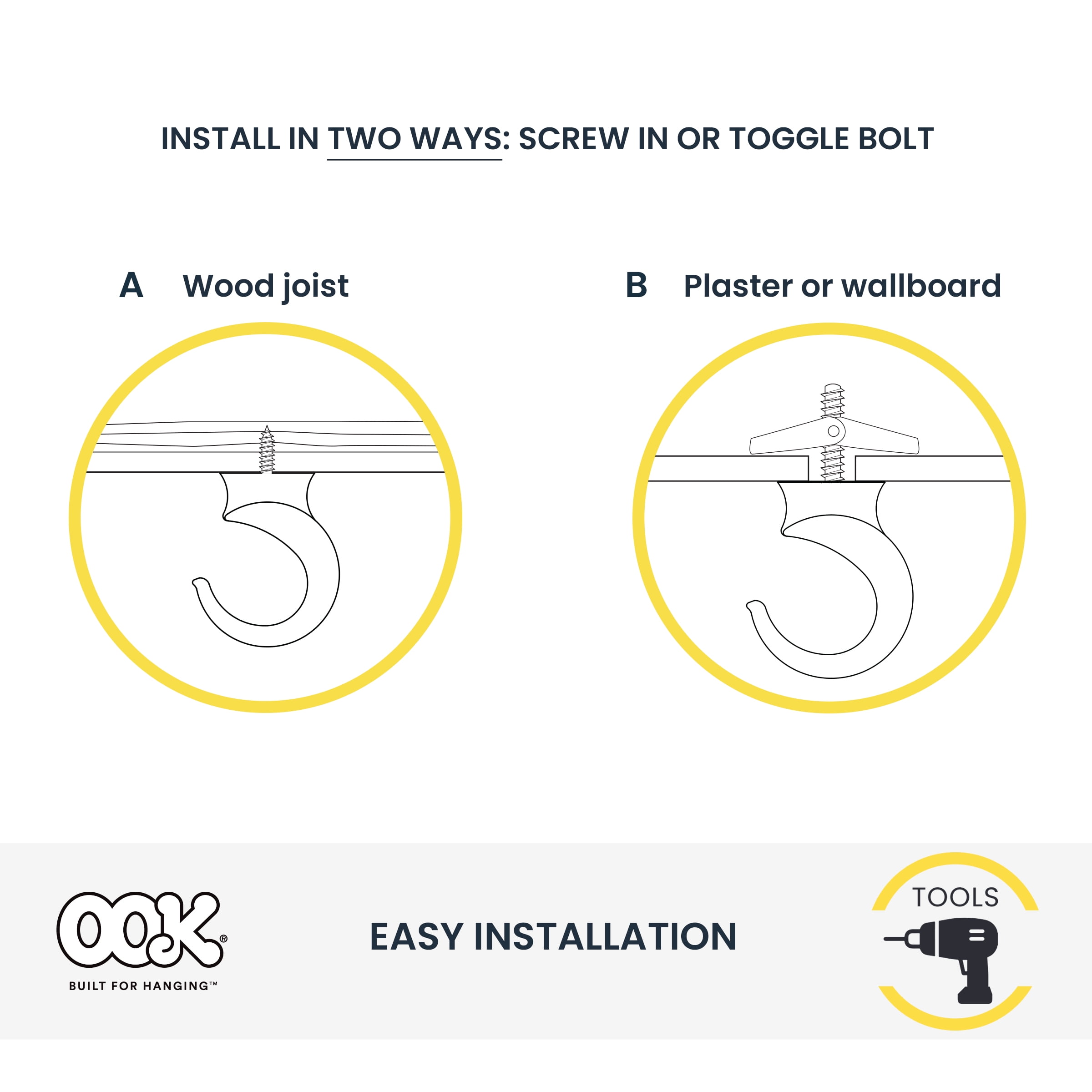Ook Contemporary Swag Hook, Screw Hook 50 lbs, Steel, White, for Drywall and Wood, 1 pack