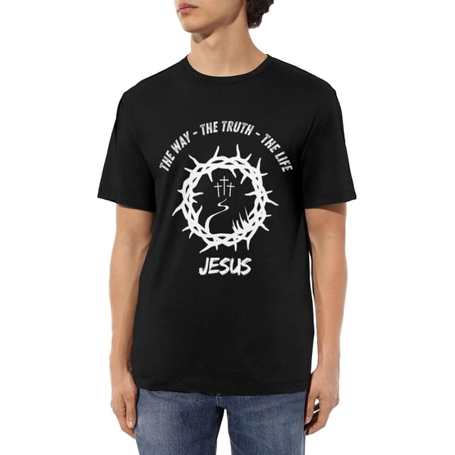 Camisetas de algodón para hombre con cita de versículo bíblico, Jesús, el camino, la verdad, camisetas casuales de cuello redondo, camisetas de manga corta.