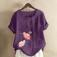 thumbnail image 2 of PBNBP Linen Shirts for Women,Short Sleeve Blouse for Women Plus Size Cotton Linen Tops Summer Buttons Crew Neck Graphic Flower Print Casual Shirts, 2 of 5
