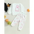 thumbnail image 3 of Baby Boy Girl Halloween Outfits Long Sleeve Shirts Ghost Print Sweatshirt Tops and Pants Set Toddler Infant Fall Winter Clothes, 3 of 8