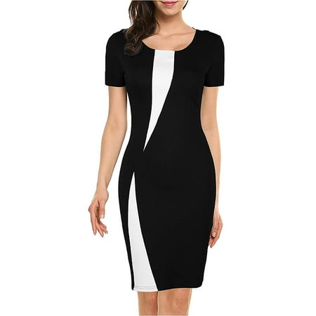 2025 Clearance! asdoklhq Woman Plus Size Clearance Dresses Crewneck Short Sleeve Stretch Slim Bag Hip Pencil Skirt Mini Length Dress
