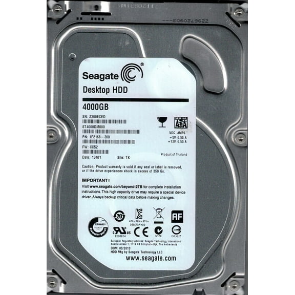 ST4000DM000 P/N: 1F2168-300 F/W: CC52 TK Z30 Seagate 4TB