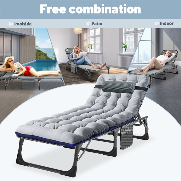 MOPHOTO Portable Camping Lounger, Adjustable Folding Bed with