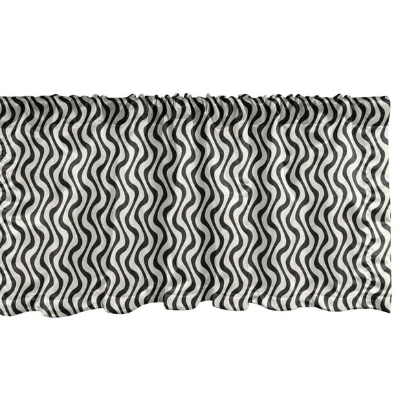 Stripe Window Valance, Continuous Abstract Pattern with Wavy Lines Monochromatic Simplicity, Curtain Valance for Kitchen Bedroom with Rod Pocket, 54" X 18", Ivory and Charcoal Grey, by Ambesonne