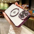 thumbnail image 4 of Compatible with iPhone 13 Pro Max Magnetic Case, Luxury Plating Clear Phone Case, Compatible with MagSafe for Women Girls with Camera Protector Soft TPU Shockproof Back Cover - Purple, 4 of 10