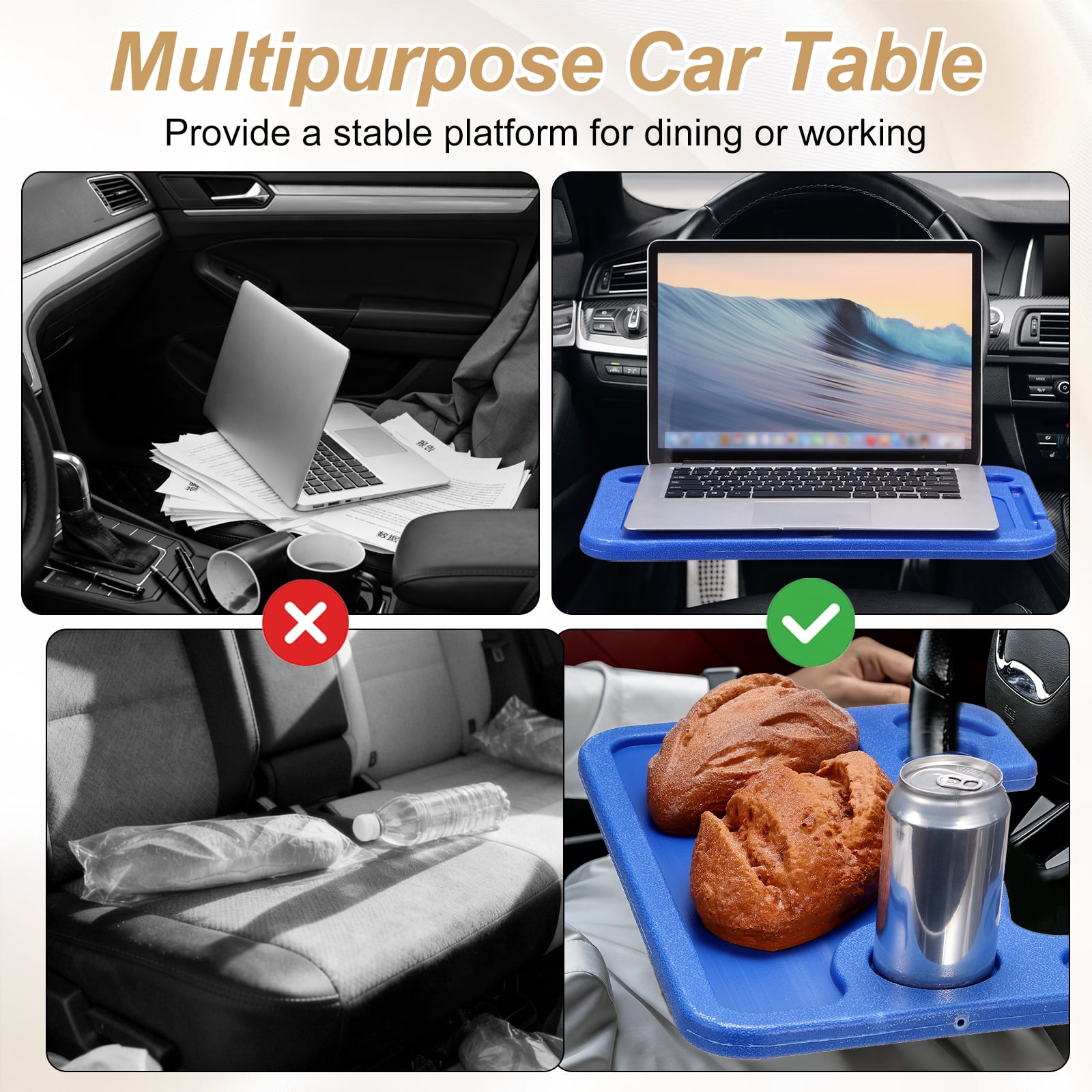 Uxcell 2 in 1 Car Steering Wheel Tray Car Food Trays Auto Steering Wheel Under Table Desk for Eating Food Drink Laptop Writing Work, Orange