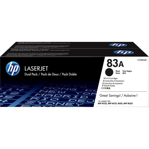 HP 83A (CF283AD) Black Original LaserJet Toner Cartridges, 2 pack