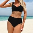 thumbnail image 6 of RYRJJ Womens High Waisted Bikini Sets Tummy Control Two Piece Swimsuits Full Coverage V-Neck Knot Front Bathing Suit(Black,L), 6 of 7