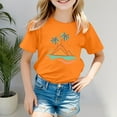 thumbnail image 2 of FAOWME Boys Girls Island Print Casual T-Shirt Fashion Kids Comfort Fit Tops Beach Dailywear Tee Orange 7-8 Years, 2 of 4