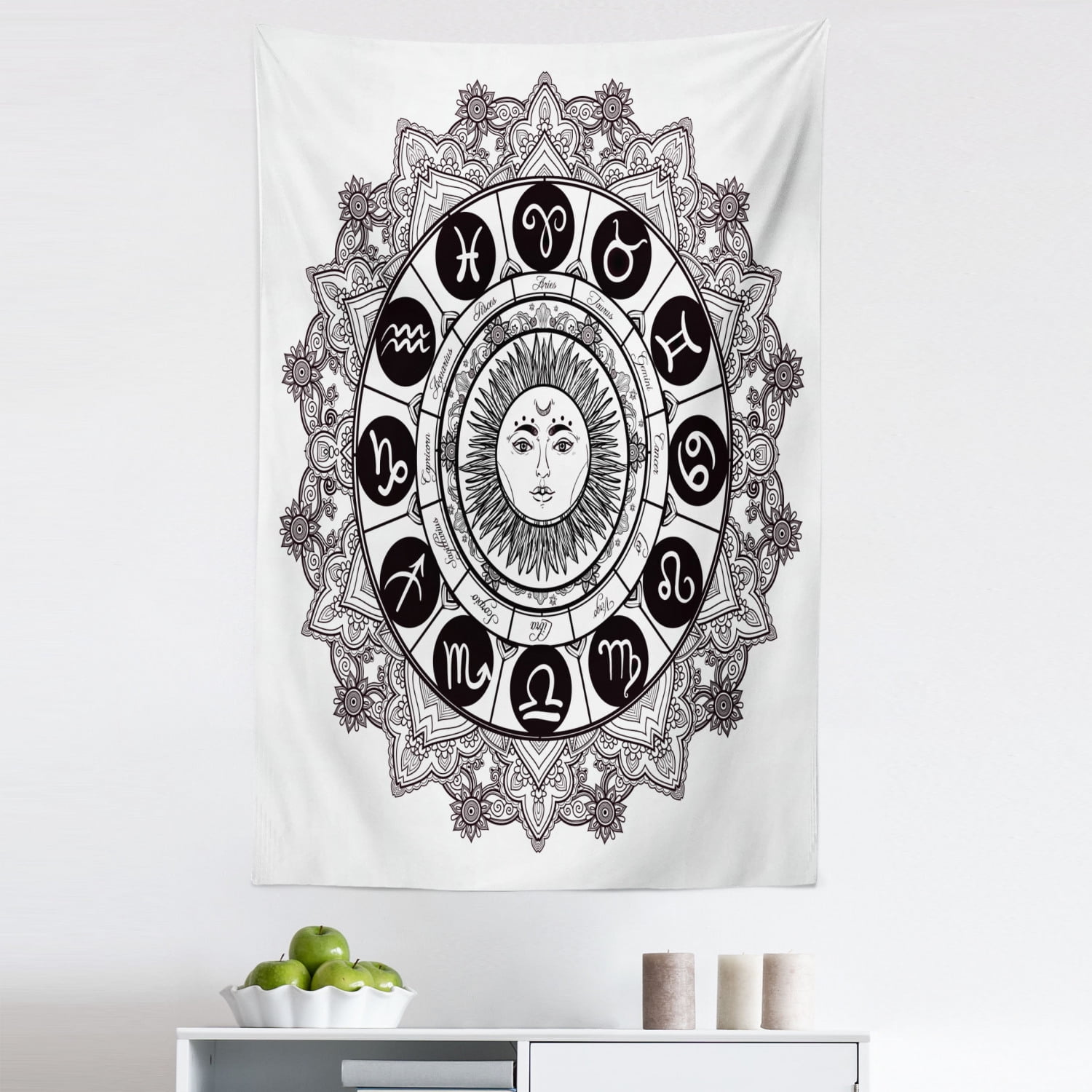 Sun Mandala Tapestry Astrology Moon Stars Wall Hanging Cycle of The Ages 