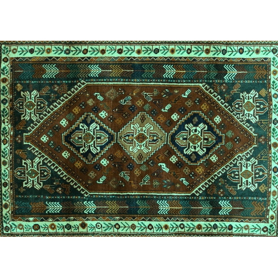 Ahgly Company Indoor Rectangle Persian Turquoise Blue Traditional Area Rugs, 2' x 3'