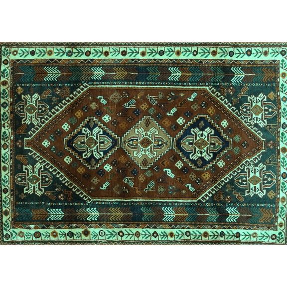 Ahgly Company Machine Washable Indoor Rectangle Persian Turquoise Blue Traditional Area Rugs, 5' x 7'