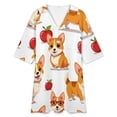 thumbnail image 4 of Corgis Apples Happy Patterned Design Womens Dress With Pockets Summer V Neck 3/4 Sleeve Dress Plus Size Loose Dress, 4 of 7