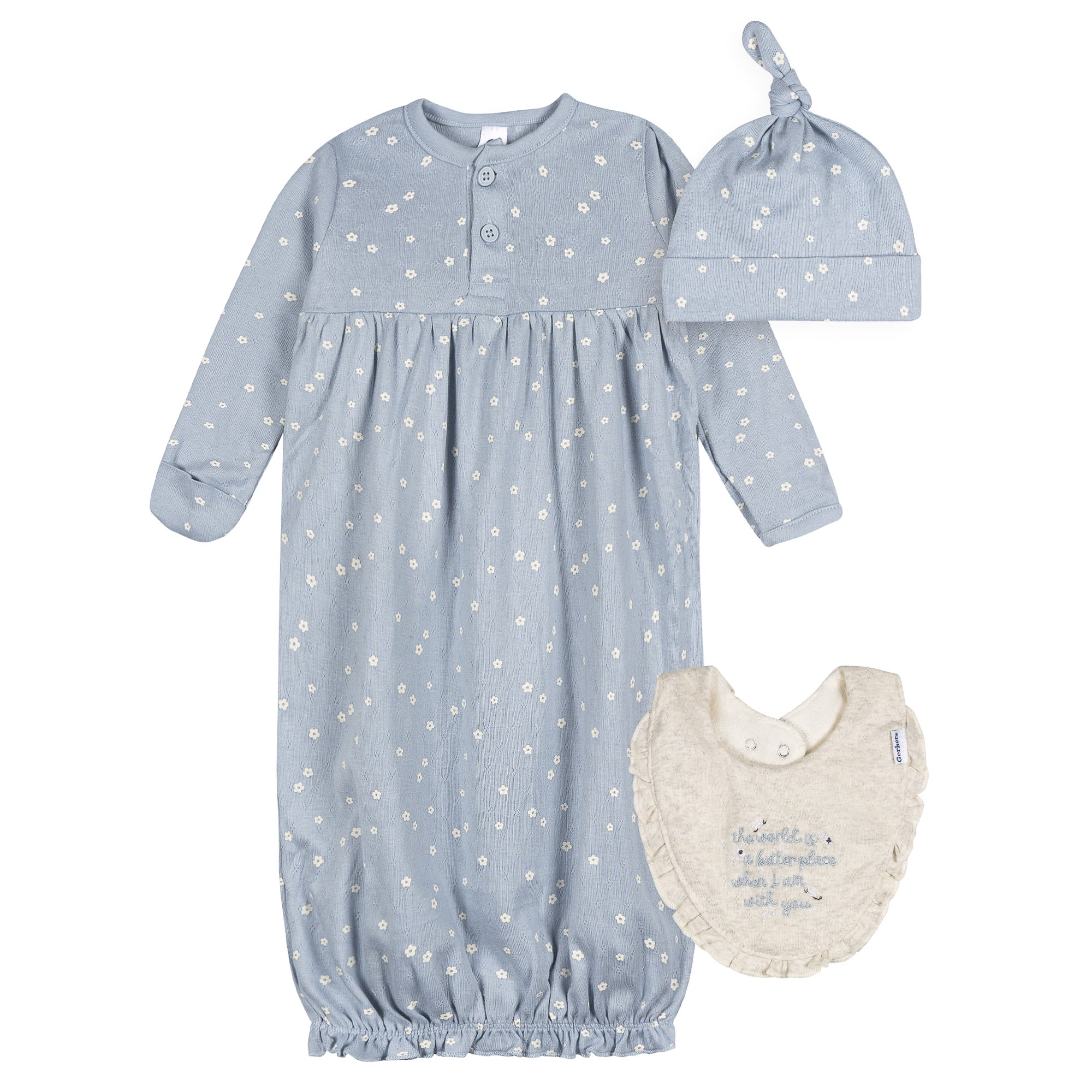 Gerber Baby Girl 3pc Gown Set, Sizes (0-6 Months)