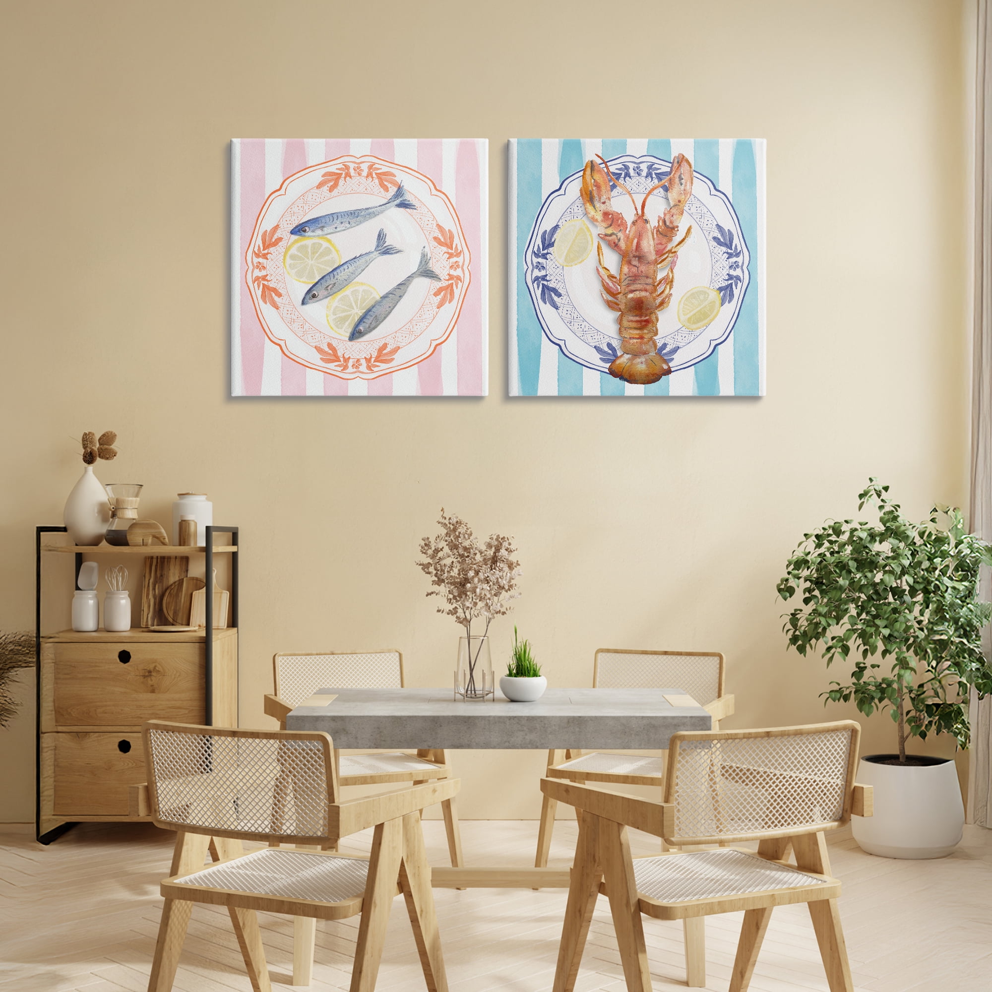 Stupell Industries Lobster & Sardines Plates 2 Piece Canvas Wall Art Set, design by Christie Adams