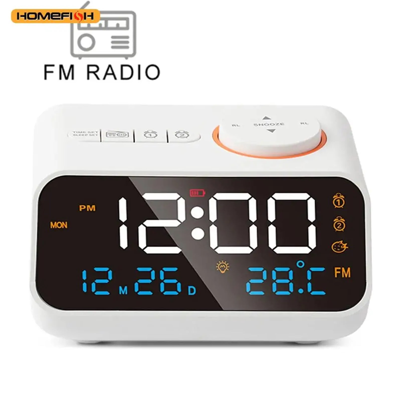 Mordern FM Radio LED Alarm Clock for Bedside Wake Up. Digital Table Calendar with Temperature Thermometer Humidity Hygrometer.