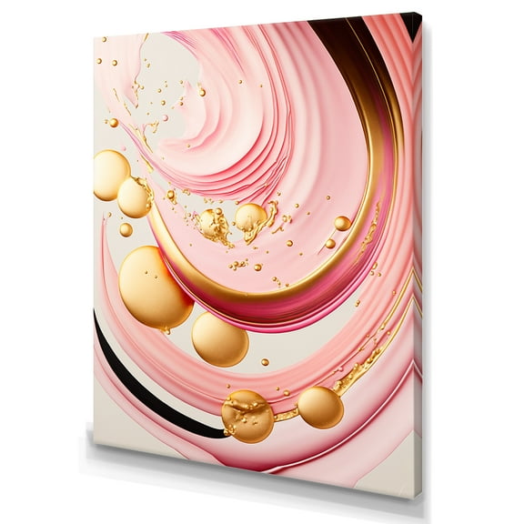 Designart Pink And Gold Abstract Circles II Canvas Wall Art