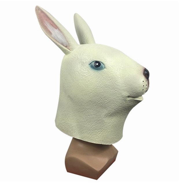 Máscara facial completa de látex de conejo de Headgear, disfraz de cosplay cómico
