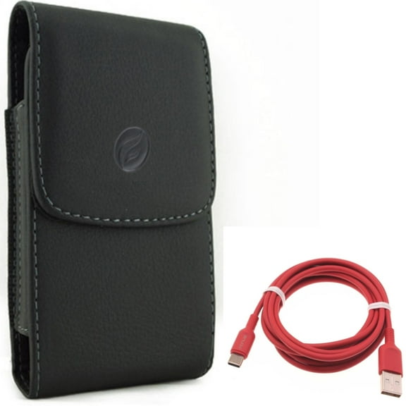 6ft USB-C Cable w Case Belt Clip for Samsung Galaxy S20 - Red Charger Cord Power Wire Type-C, Leather Holster Cover Pouch Vertical O8R fits Samsung Galaxy S20